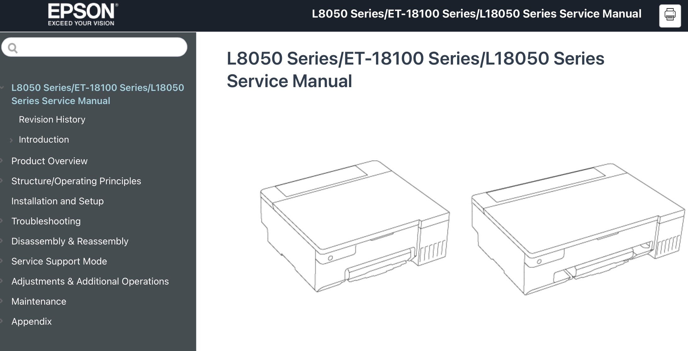 Epson <b> L8050 Series, L18050, ET-18100 </b> printers Service Manual  <font color=orange>New!</font>